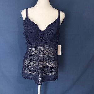 Freya Navy Crochet Lace Tankini Chemise Swim Top